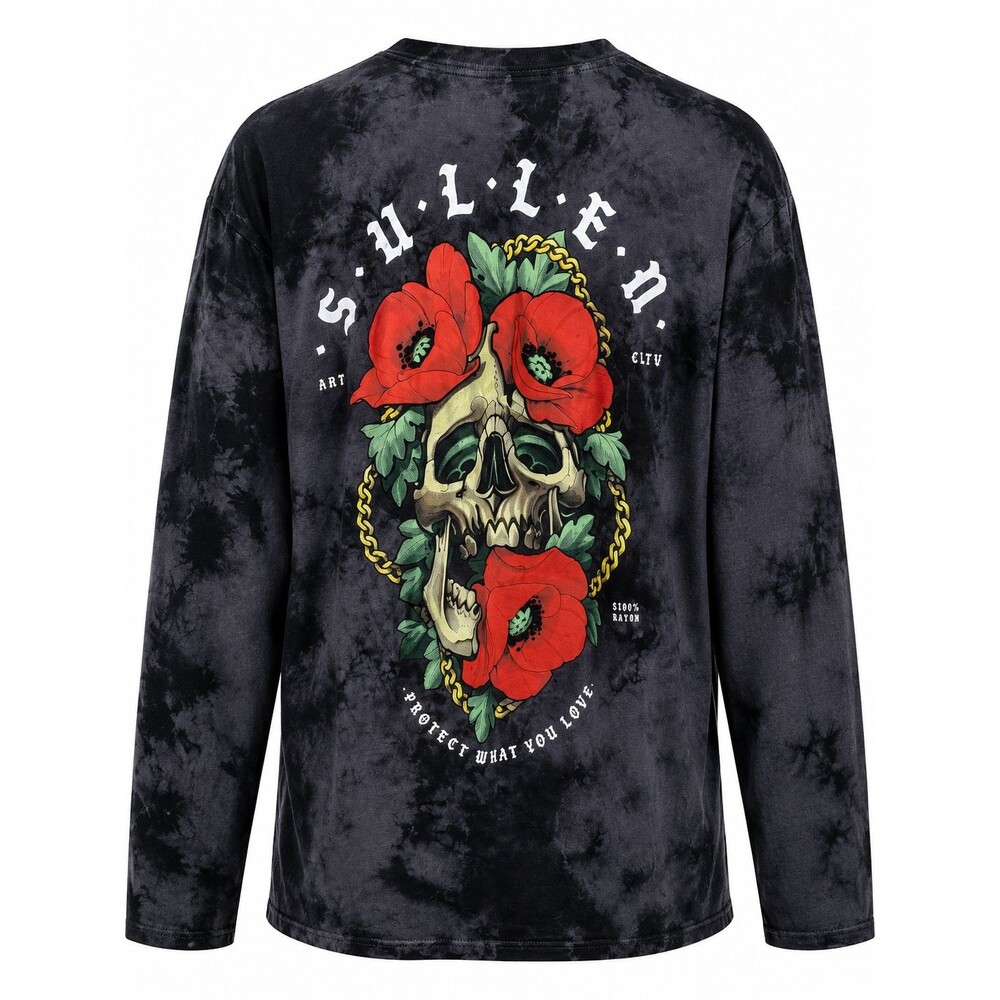 Sullen Tie Dye Long Sleeve Tee Skull Roses Streetwear Grunge Core Skater Man